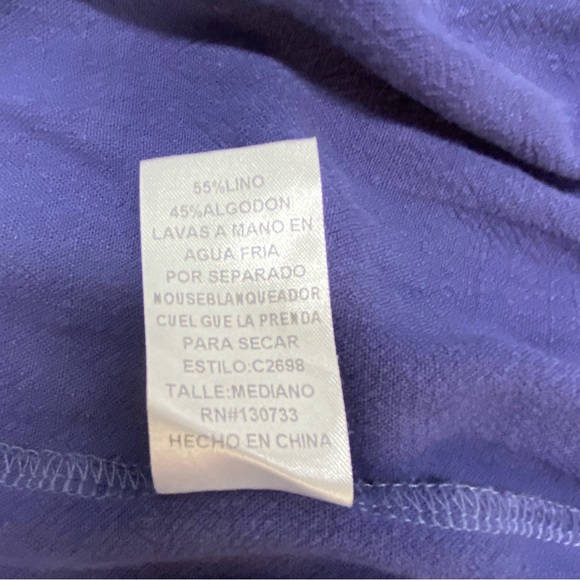 Umgee Womens Medium Blue Ruffle Tier Top Short Sleeve Babydoll Linen Blend Relax - Picture 10 of 10